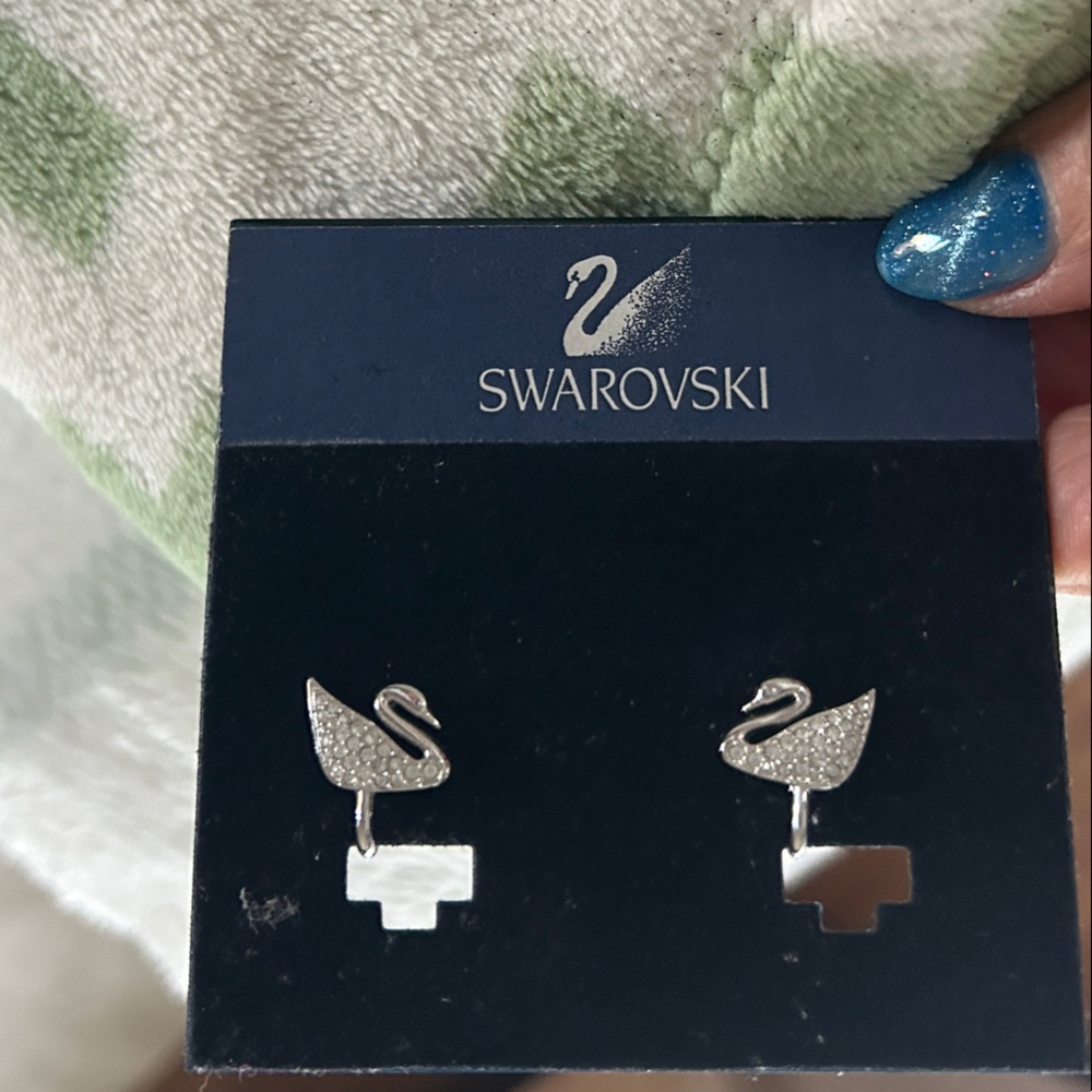 LIKE NEW Swarovski Crystal Swan Clip Earrings